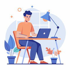 Fototapeta premium Creative Workspace Illustration of a Man Working on Laptop