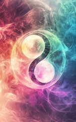 Yin Yang Harmony: A vibrant artistic display of the Yin and Yang symbol set against a backdrop of colorful clouds, portraying balance and harmony.