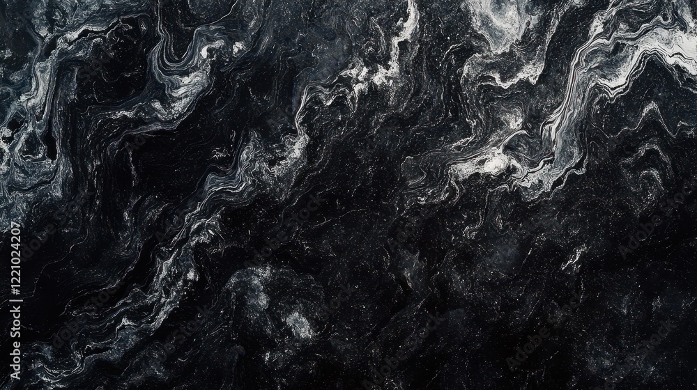 Poster a black, white, and gray grainy, noisy background with an abstract swirl pattern.