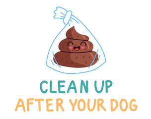 Clean up after your dog information instruction isolated set. Vector flat cartoon graphic illustration