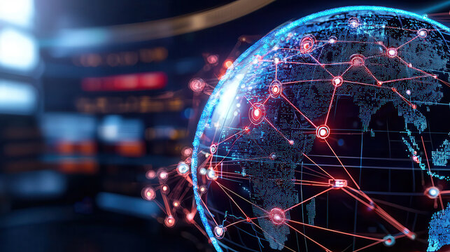 digital globe with interconnected lines representing global connectivity and technology. vibrant colors and intricate details evoke sense of innovation and modernity