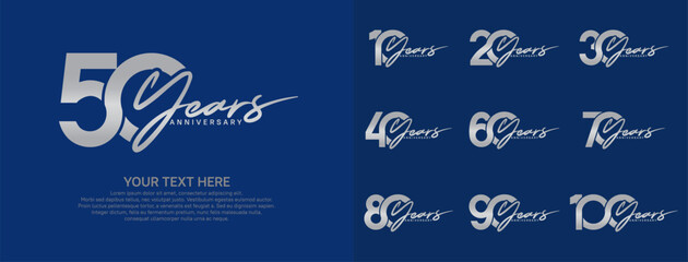 Anniversary logo set vector design, silver color for celebration event