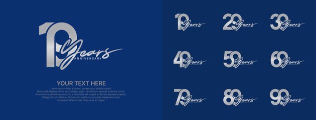 Anniversary logo set vector design, silver color for celebration event
