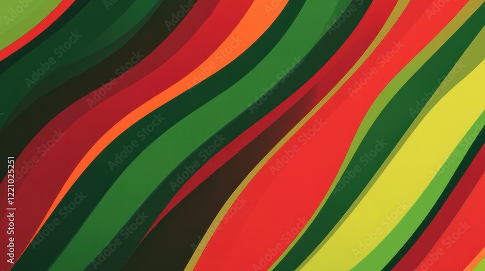 Poster a vibrant background with alternating red and green stripes flowing diagonally across the image, cre