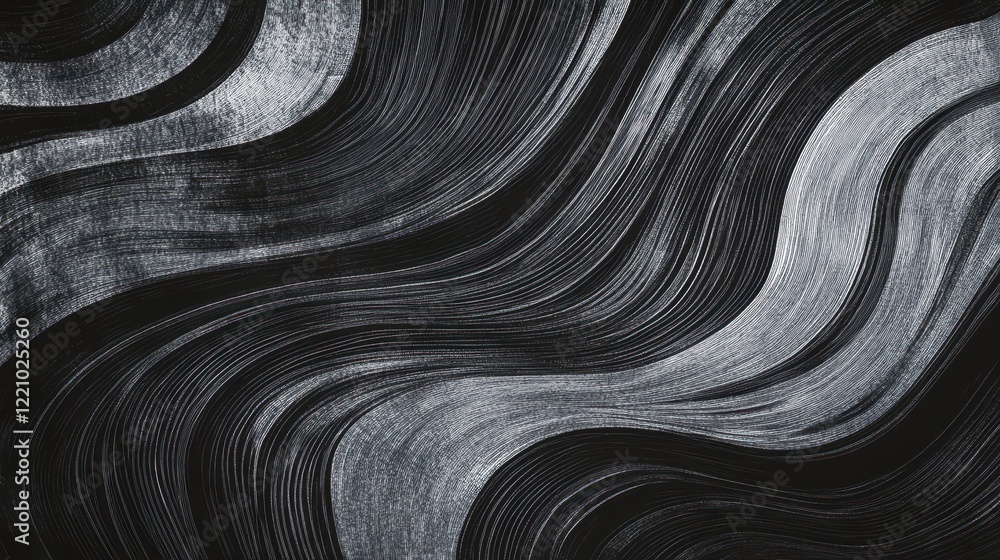 Poster a black, white, and gray grainy, noisy background with an abstract swirl pattern.