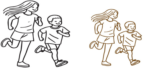 A drawing of a boy and a girl ruining vector illustration