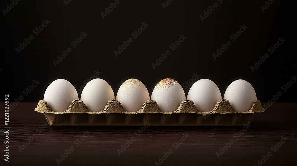 Poster fresh eggs arranged in carton, showcasing their smooth white shells and subtle variations. this high