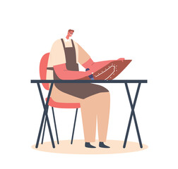 Cobbler Artisan Character Making Footwear Using Special Tools Isolated on White Background. Shoemaker Sitting at Desk