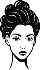 A minimalist and elegant silhouette illustration of a woman’s face with a stylish updo hairstyle, perfect for fashion, beauty, and creative projects.

