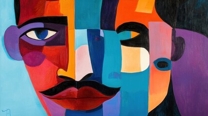 Abstract Cubist Portrait Depicting Two Faces