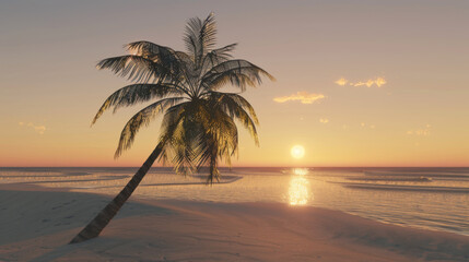sunrise at sandy beach with palm tree