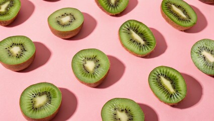 Fototapeta premium Flay Lay Photography of Kiwi with Vibrant Background