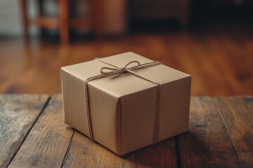 Packed brown boxes tied with twine ready for delivery in a cozy indoor setting during daylight hours