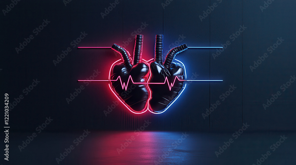 Aufkleber rhythmic heartbeats represented in neon light, showcasing vibrant and dynamic design. glowing hearts