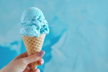 High Quality Image of Blue Ice Cream in Hand Close Up, Blue Ice Cream