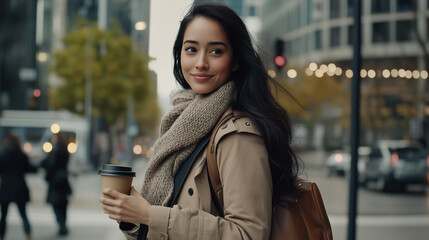  Stylish Woman Walking in Modern Urban Cityscape