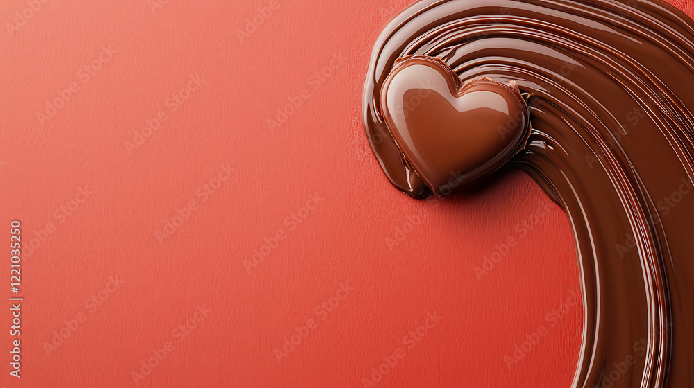 Poster rich melted chocolate flows gracefully with heart shape, creating warm and inviting scene. perfect f