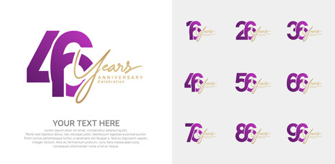 Anniversary logo set vector design, purple and gold color for celebration event