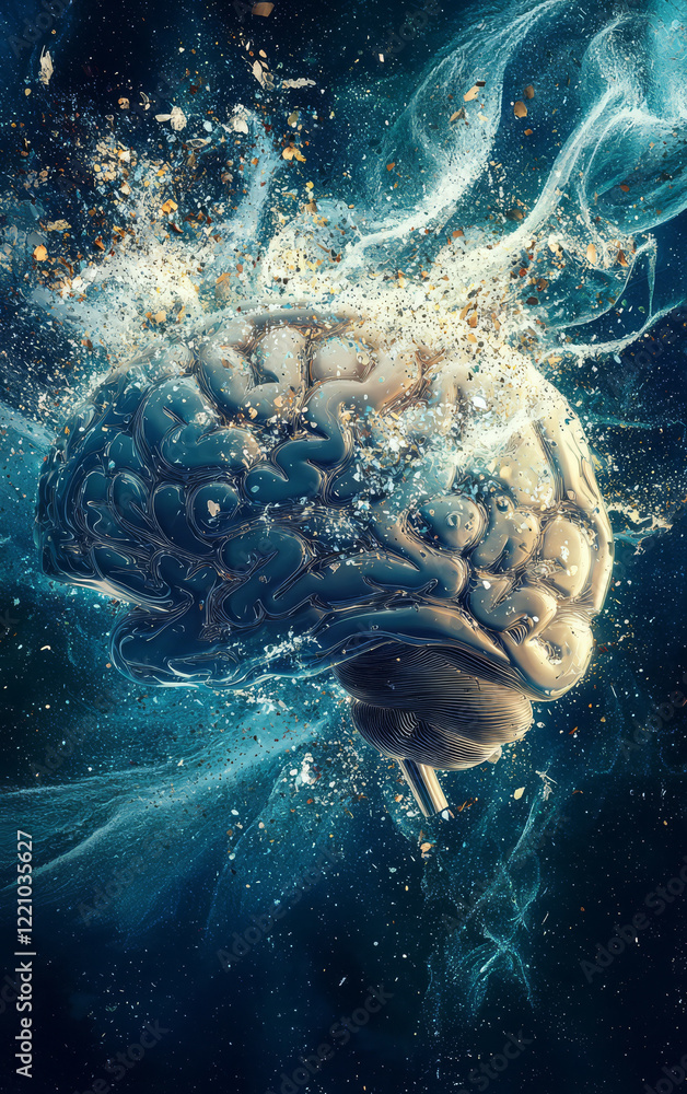 Aufkleber Unveiling the Mind: A thought-provoking image of a brain, rendered with abstract and surreal elements, symbolizing the intricacies of thought.