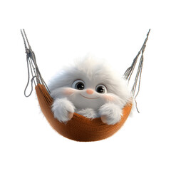 Fluffy 3D Cartoon Character Relaxing in a Ham Ham Isolated on Transparent Background