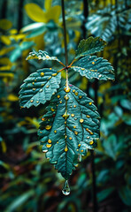 a leaf with water droplets on it