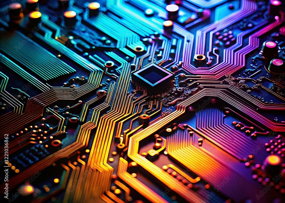 Poster silhouette of circuit board macro - abstract technology background