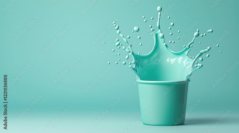 Aufkleber vibrant splash of turquoise paint from bucket creates dynamic visual effect, showcasing creativity a