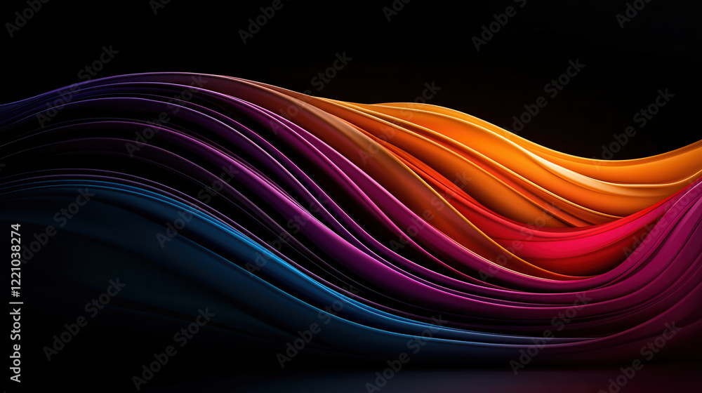 Leinwandbilder Dynamic abstract graphic with flowing lines in vibrant colors. smooth curves transition from deep blue to rich purple, fiery orange, and warm red, creating visually striking composition
