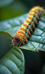 Fuzzy Caterpillar on Green Leaf