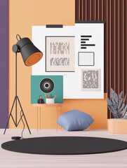 Stylish workspace with modern decor and creative elements.