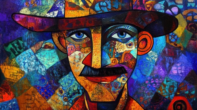 Abstract Cubist Portrait Of A Man Wearing A Hat