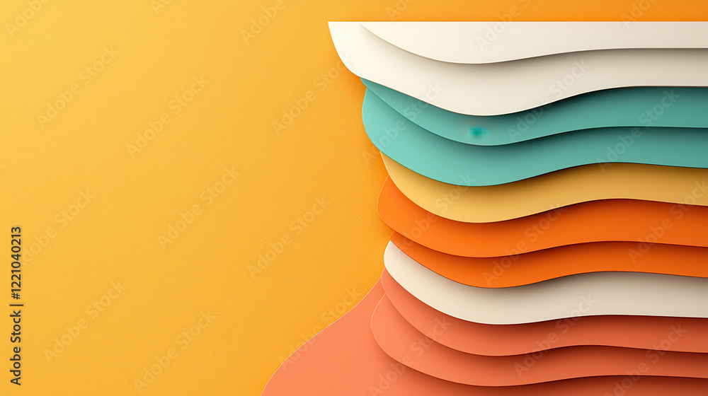 Aufkleber intricate abstract layout with vivid hues and clean lines, showcasing layered shapes in orange, teal