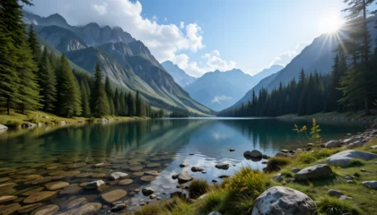 Poster A stunning photo of a peaceful lake in yosemite national park in california 