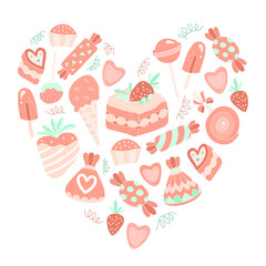 Heart shape filled with candy treats