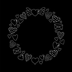 Round Frame with White Linear Doodle Hearts