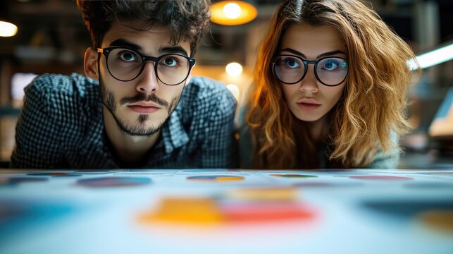 Focused Young Professionals Analyzing Data Charts in Modern Office Environment - Powered by Adobe