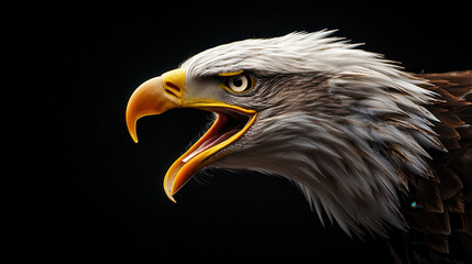 Obraz premium majestic Bald Eagle showcases its striking yellow orange beak and fierce expression, symbolizing strength and freedom in nature