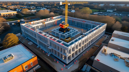 Elevated View of a Construction Site with Modern Building Development