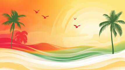 Obraz premium vibrant summer landscape with palm trees and colorful waves