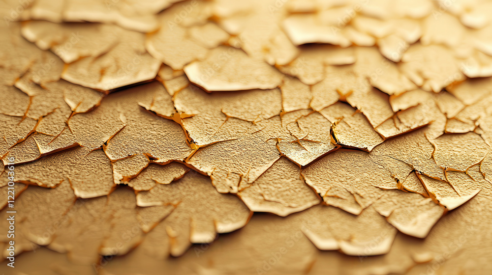 Poster peeling paint texture in golden tones, showcasing reflective high end finish. intricate cracks and l