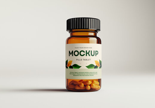 Pills Tablet & Supplement Bottle Mockup: Showcase Your Pharmaceutical & Nutritional Packaging with Elegance, Generated with AI