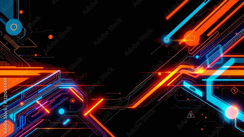 Poster bright glowing lines create a colorful abstract design with a sense of motion and energy
