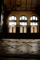 View of a room with barbed wire.