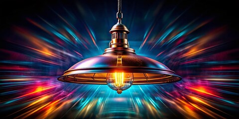 Surreal Industrial Lamp: Floating Factory Lightbulb on Black Background