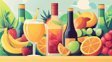 Fresh fruit and colorful drinks create vibrant summer scene