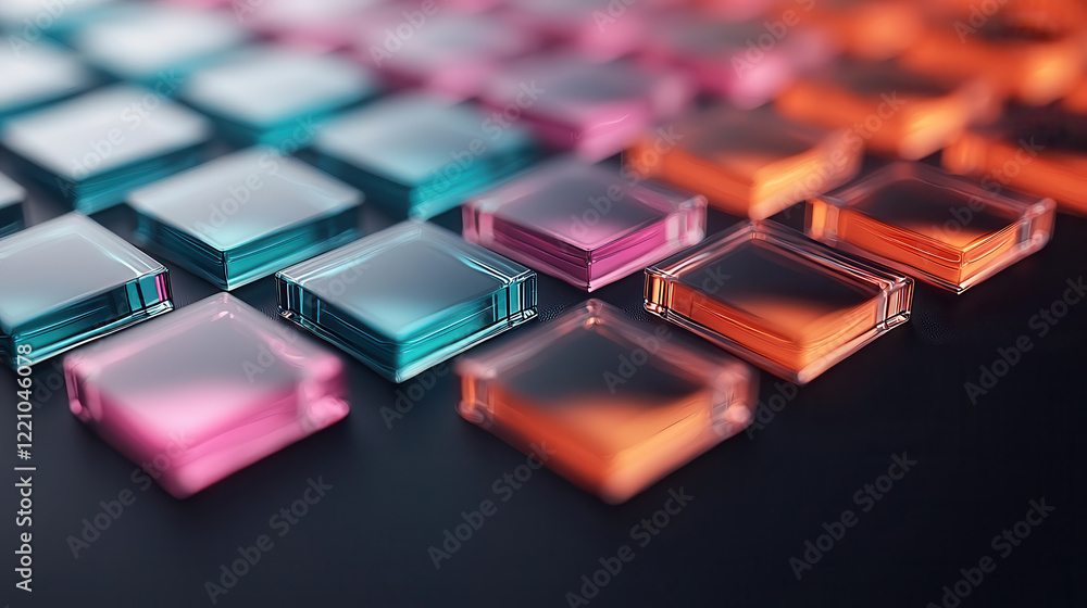 Aufkleber vividly colored glass cubes arranged in pattern, showcasing overlapping layers and vibrant hues of b