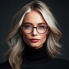 Fototapeta premium Hübsche junge blonde Frau mit Brille