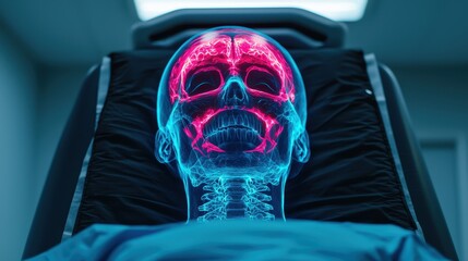 Detailed Neon Skull Anatomy on Medical Table