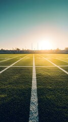 Fototapeta premium Wide View of an Empty American Football Field Under Bright Sky