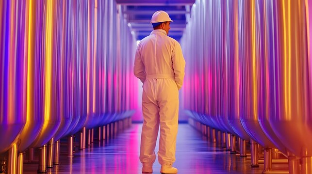 Worker Performing Routine Cleaning in Sterilized Factory to Minimize Risks for Food Safety and